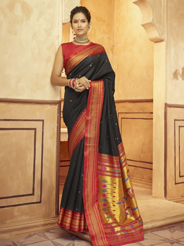 Black Soft Silk Paithani Print Saree